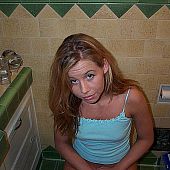 Hottie teasing cum-hole bathroom.